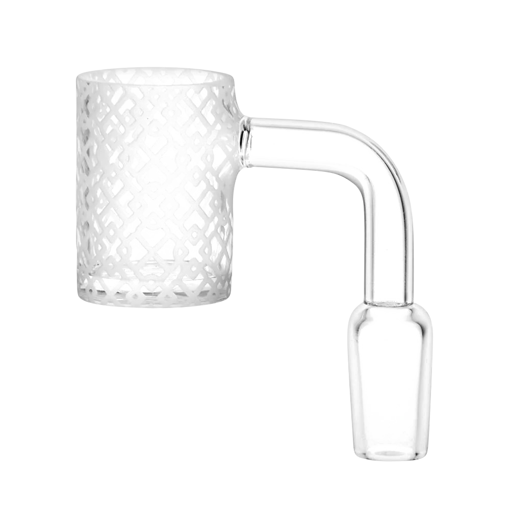 90 Degree Female Quartz Banger with Interlocking Diamonds Etching