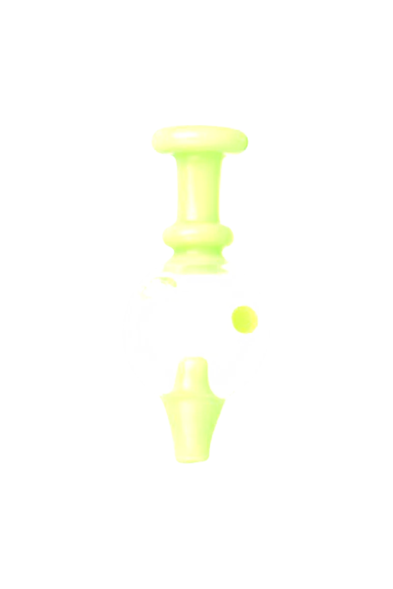 UV Reactive Internal Spinning Ball Carb Cap in Neon Yellow, Thick Borosilicate Glass, Front View