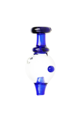 Borosilicate glass spinning ball carb cap, UV reactive, front view on white background
