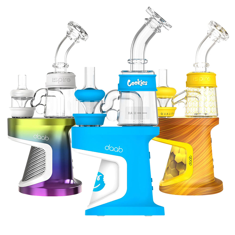 Ispire daab Induction eRig Kit lineup with various colors and designs, front view on white background