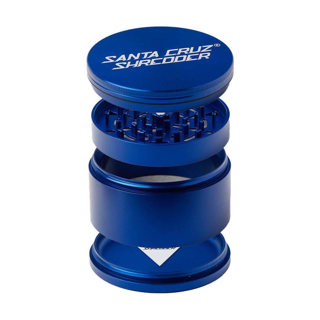 Santa Cruz Shredder Large 4-Piece Grinder in Blue, Portable Aluminum Herb Grinder - Front View