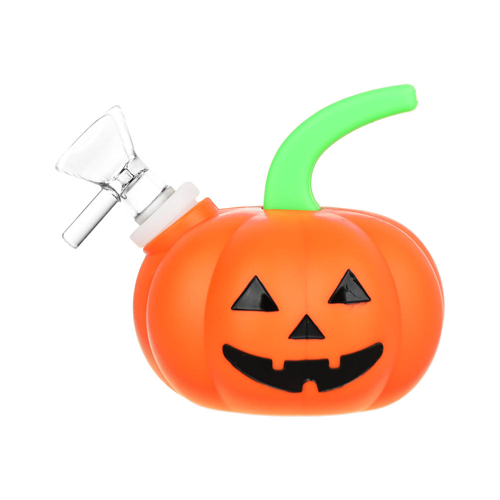 Eyce Jack-O'-Lantern Silicone Water Pipe, 3.5" 14mm Female Joint, Front View on White