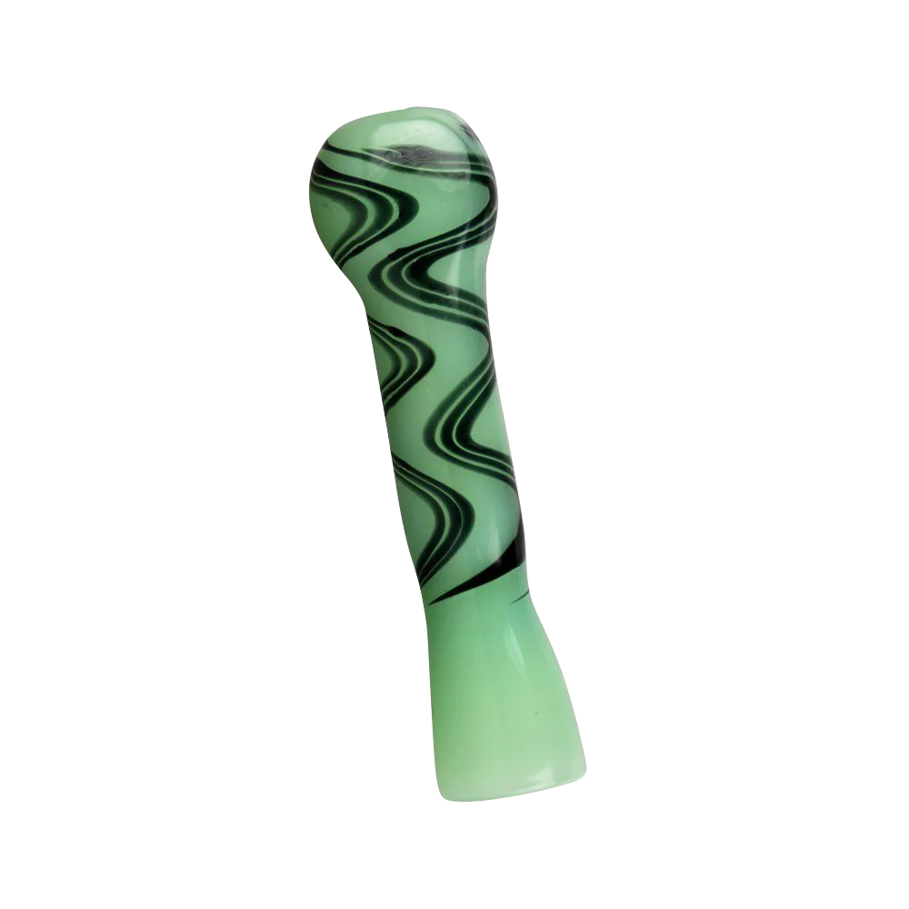 Jade Green Black Wave Taster Bat, 3.5" Borosilicate Glass Chillum, Angled View