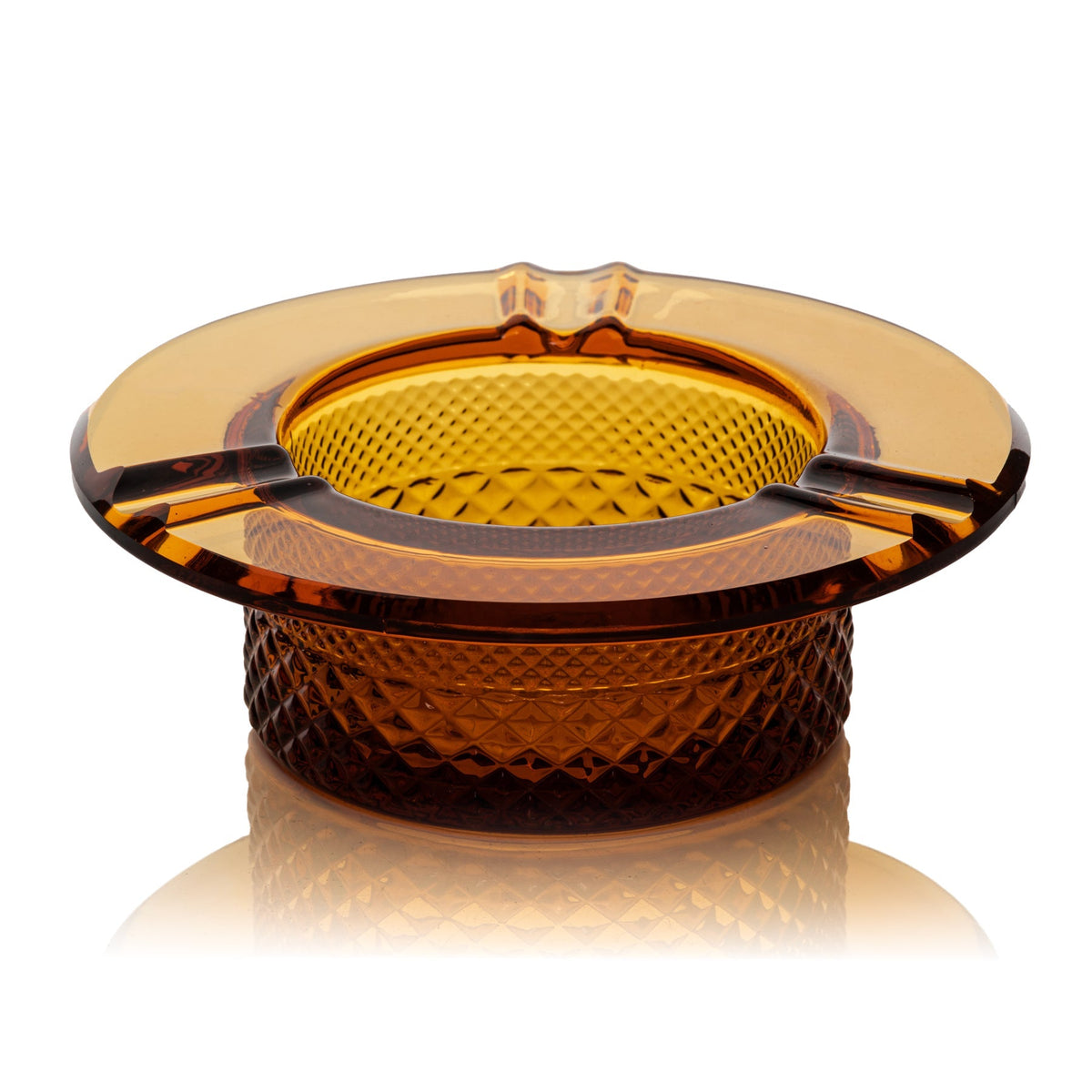 Jane West Twenties Collection Amber glass ashtray with crystal cut base and three pre-roll notches