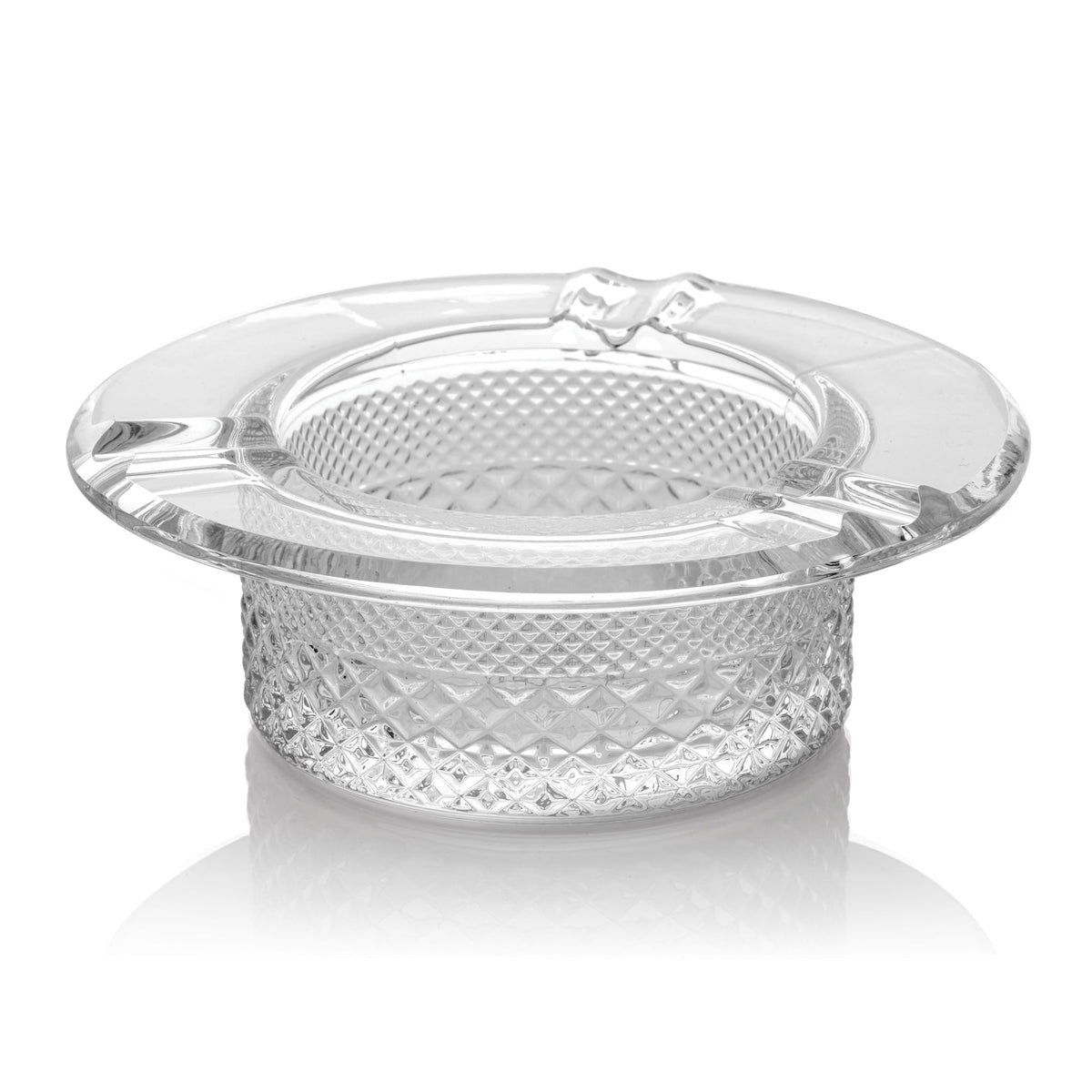 Jane West Twenties Collection Clear glass ashtray with crystal cut base and three pre-roll notches