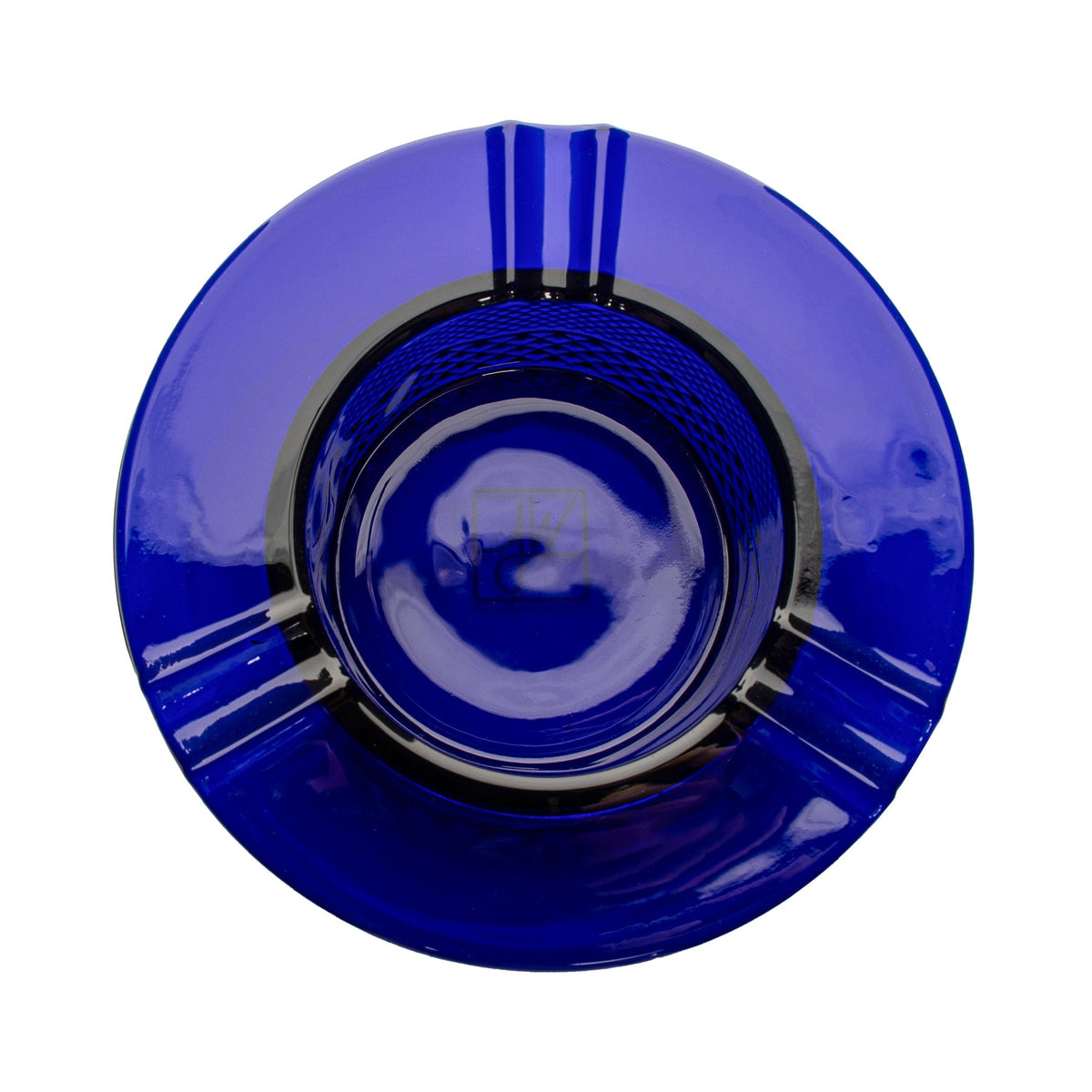 Jane West Twenties Collection Cobalt glass ashtray with crystal cut base and three pre-roll notches