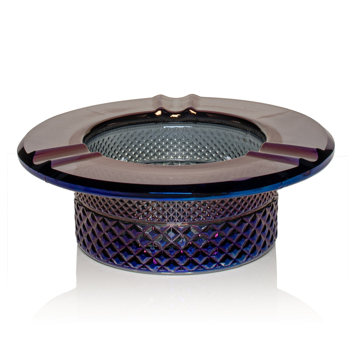 Jane West Twenties Collection Midnight glass ashtray with crystal cut base and three pre-roll notches