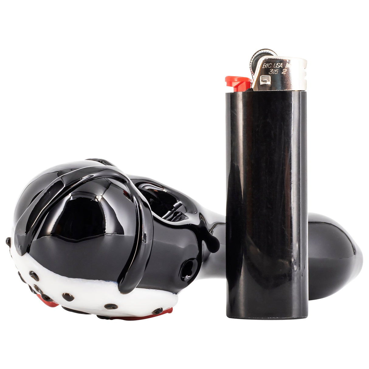 LA Pipes Jason Mask Killer Glass Pipe, 4.5" Spoon Design, Side View with Lighter, for Dry Herbs