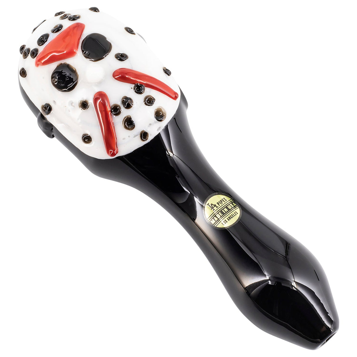 LA Pipes Jason Mask Killer Glass Pipe for Dry Herbs, 4.5" Borosilicate, USA Made - Side View