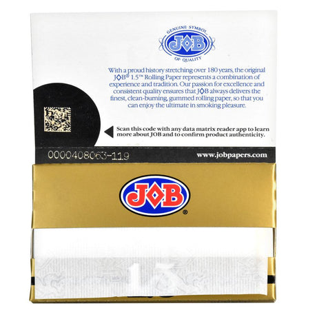 JOB 1.5 Gold Rolling Papers pack front view showcasing the premium rice paper quality