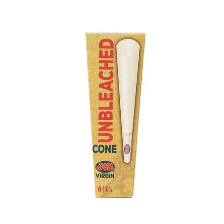 JOB Virgin Unbleached Cones 1 1/4" size, hemp rolling papers for dry herbs, front view on white