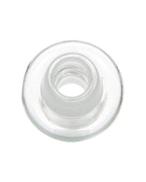 Valiant Distribution clear glass joint converter, 90-degree angle, 14mm male to male, top view