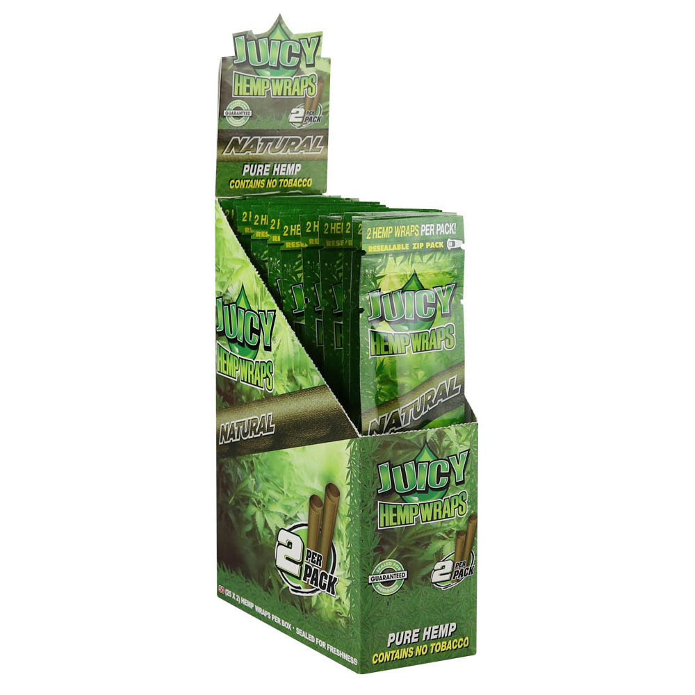 Juicy Jays Hemp Blunt Wraps in Natural flavor, standard size for dry herbs, front view of display box