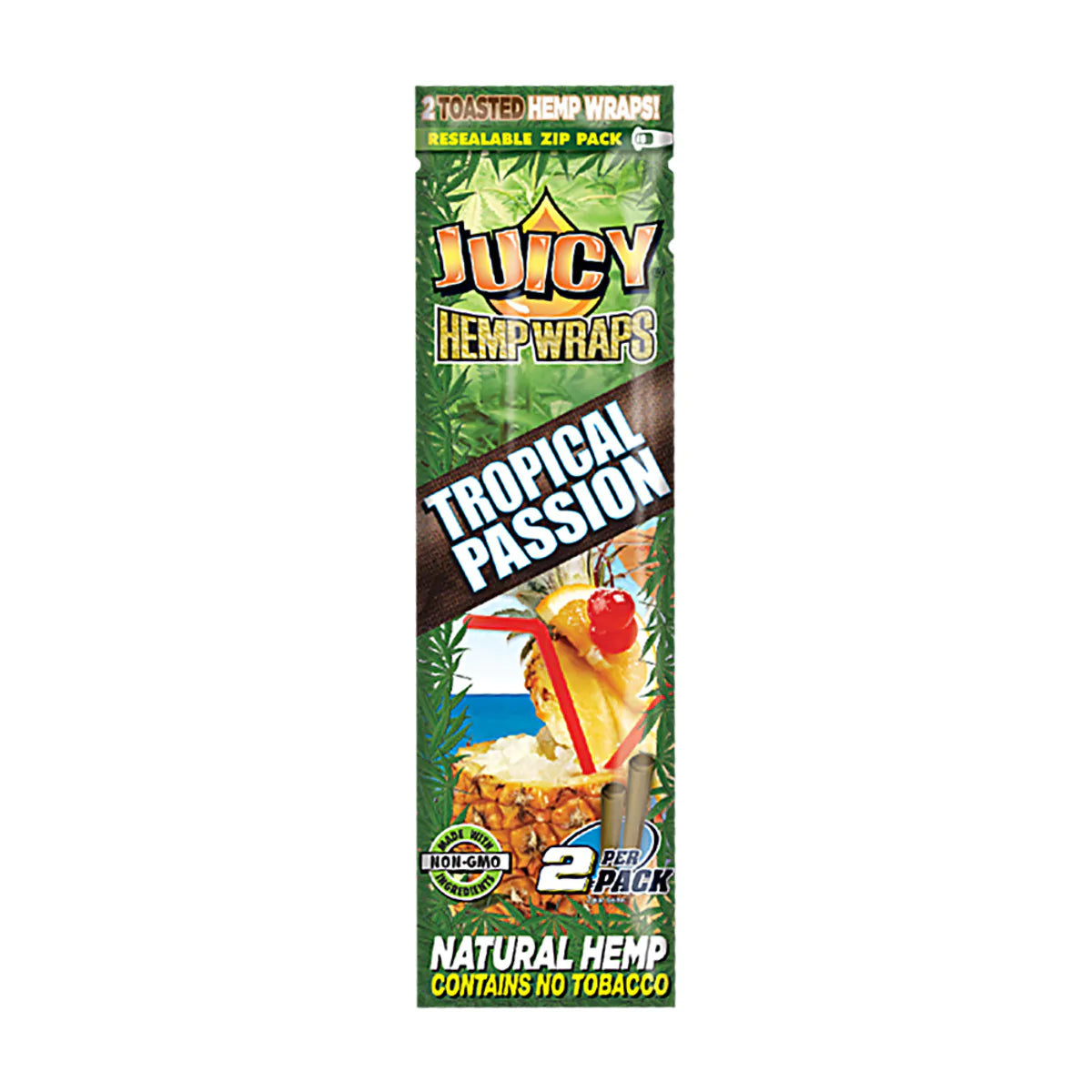Juicy Jays Tropical Passion Hemp Wraps, 25 Pack - Front View with CBD Tag