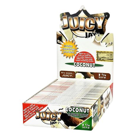 Juicy Jays 1 1/4 Coconut Flavored Rolling Papers 24 Pack Display Box Front View