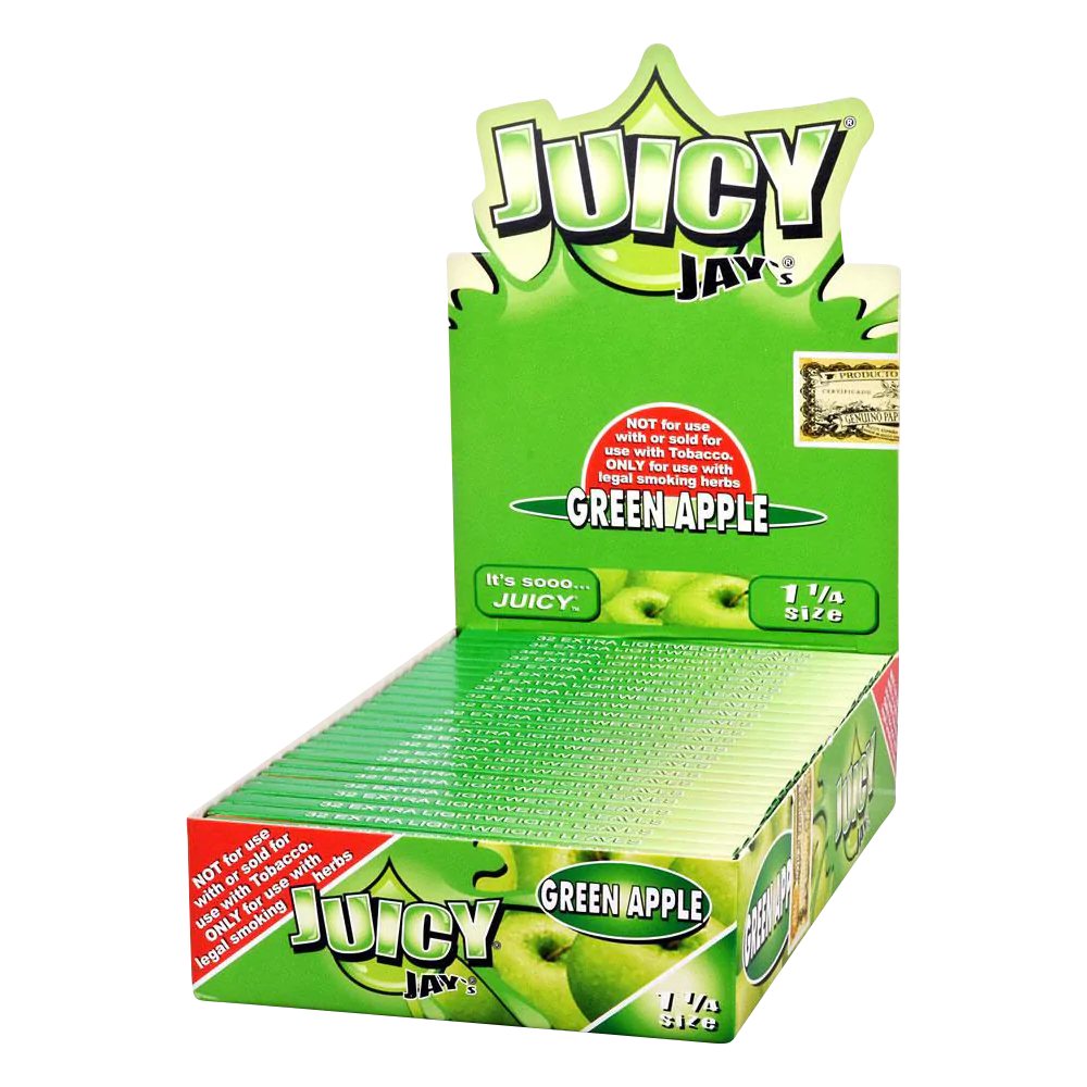 Juicy Jays 1 1/4 Green Apple Flavored Rolling Papers, 24 Pack Display Box