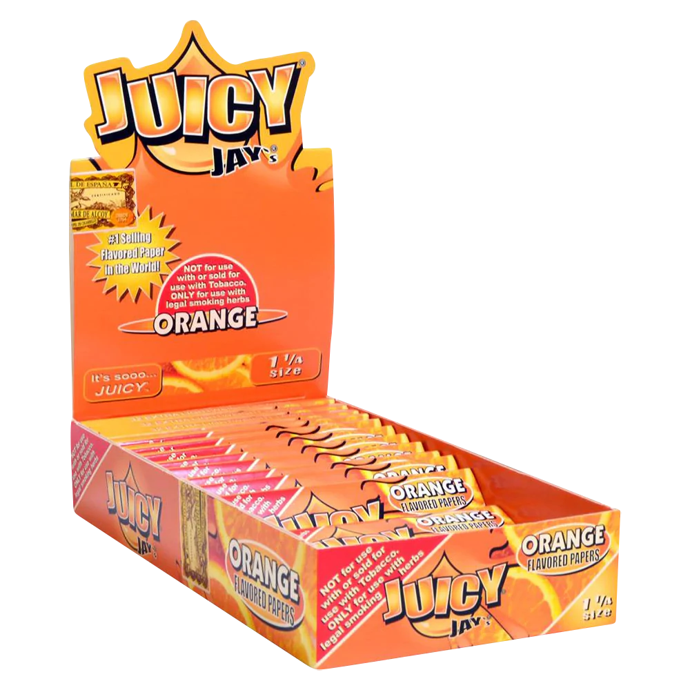 Juicy Jays 1 1/4 Size Orange Flavored Rolling Papers, 24 Pack Display Box
