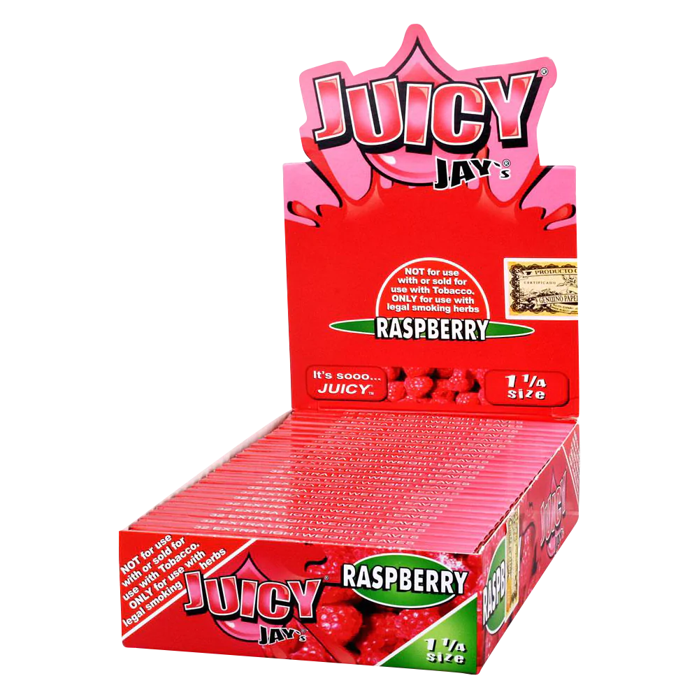 Juicy Jays Raspberry Flavored 1 1/4 Size Rolling Papers 24 Pack Display Box