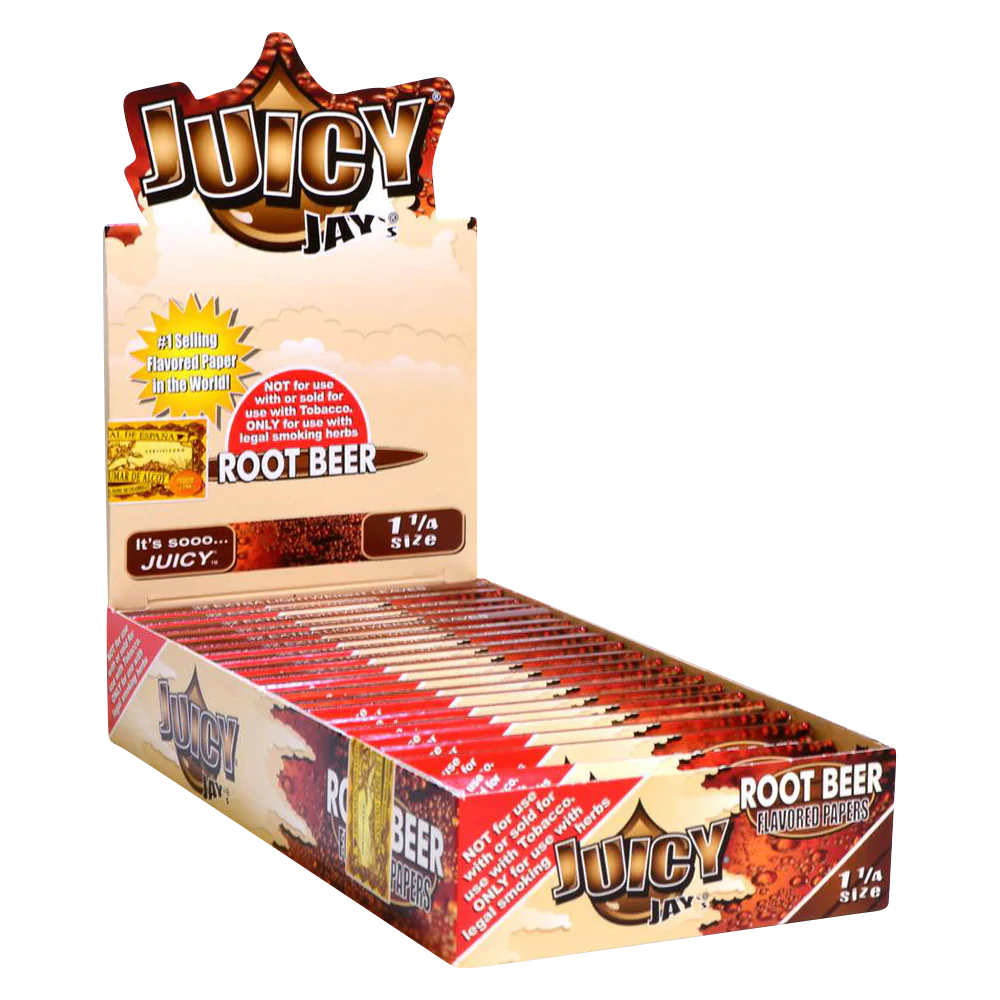 Juicy Jays 1 1/4 Size Rolling Papers in Root Beer Flavor, 24 Pack Display Box