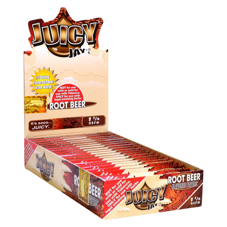 Juicy Jays 1 1/4 Size Rolling Papers in Root Beer Flavor, 24 Pack Display Box