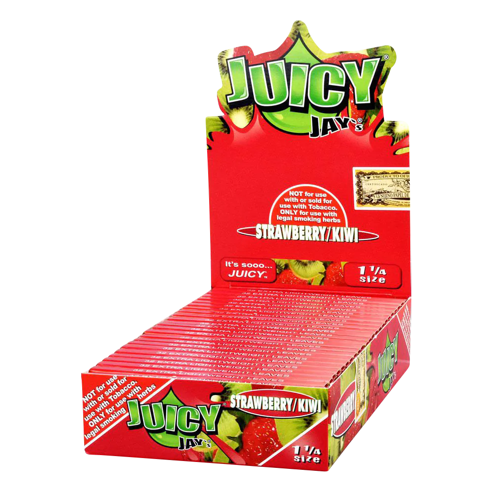 Juicy Jays 1 1/4 Strawberry Kiwi Flavored Rolling Papers - 24 Pack Display Box