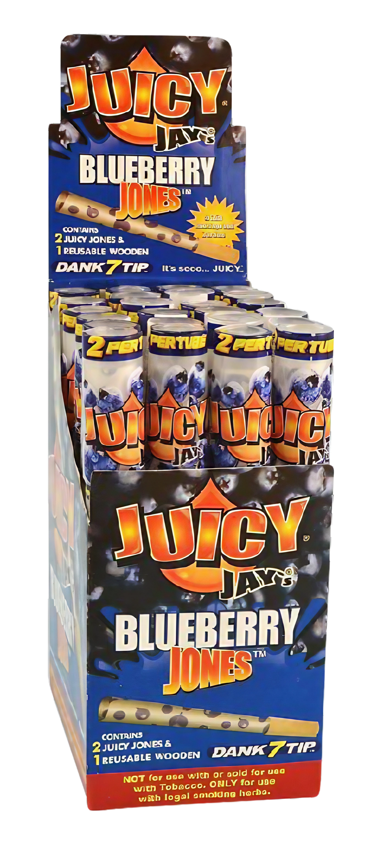 Juicy Jays Pre-Rolled Cones Blueberry 24 Pack Display Front View