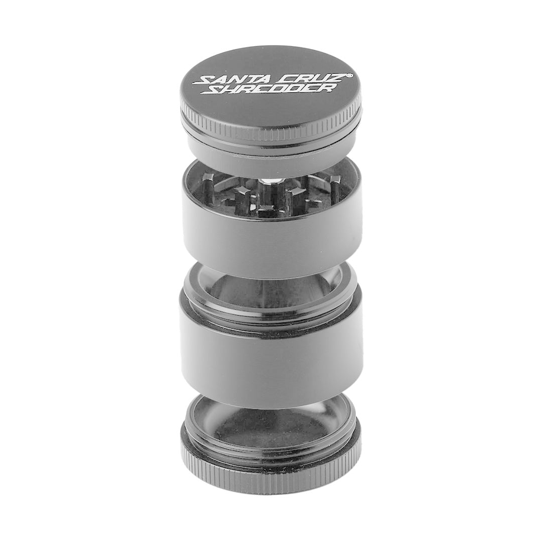 Santa Cruz Shredder Medium 4 Piece Grinder in Gray, Portable Aluminum Herb Grinder - Front View