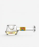 K.Haring Spoon Pipe, 4.5" Borosilicate Glass, Heavy Wall, Vibrant Artwork, Side View