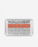 K.Haring Glass Collection Rolling Tray with 'CRACK IS WACK' design, front view on white background
