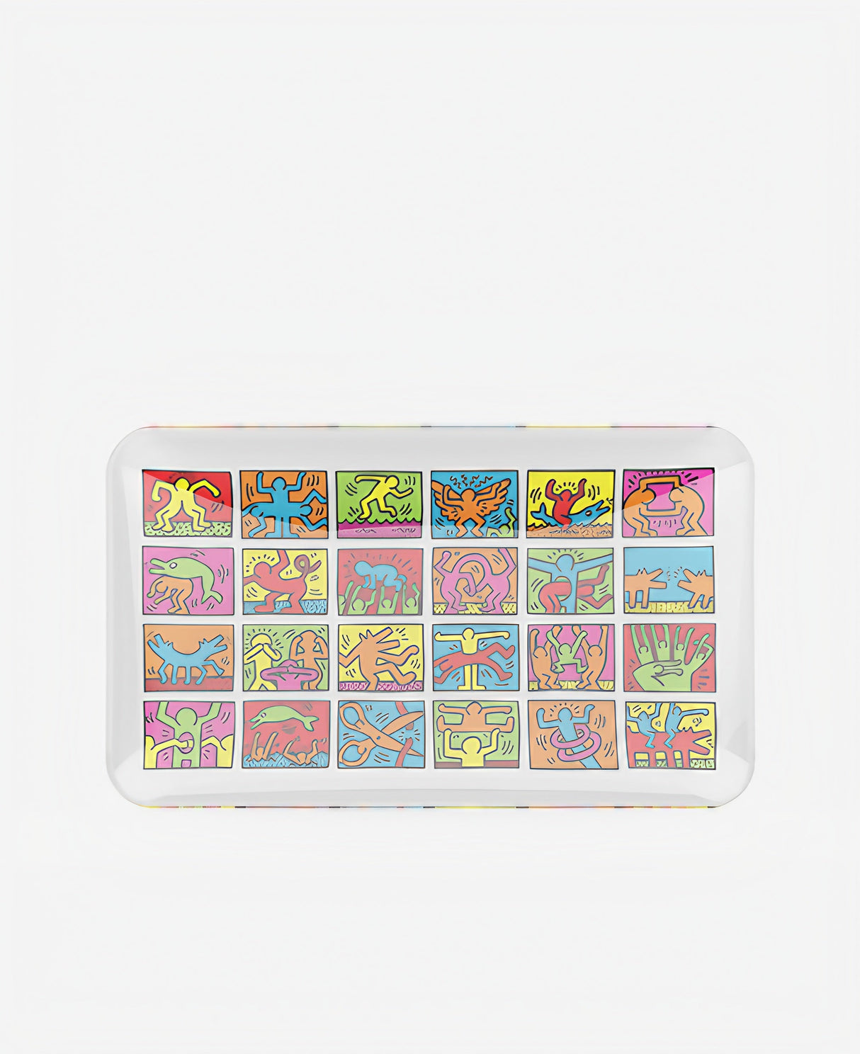 K.Haring Glass Collection Borosilicate Glass Rolling Tray with Artistic Design - Front View