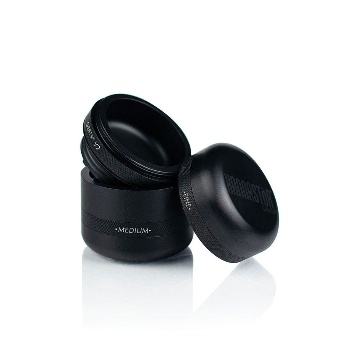 Kannastor GR8TR V2 Series Grinder, medium size, with textured grip, front view on white background