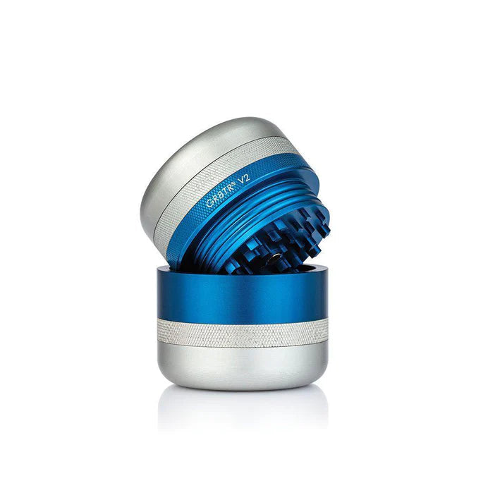 Kannastor GR8TR V2 Grinder in Matte Blue with Fine Teeth for Precision Grinding - Front View