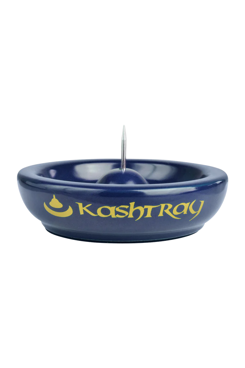 Kashtray Original Cleaning Spike Ashtray in Blue, Front View, 4.5" Ceramic with Rubber Base