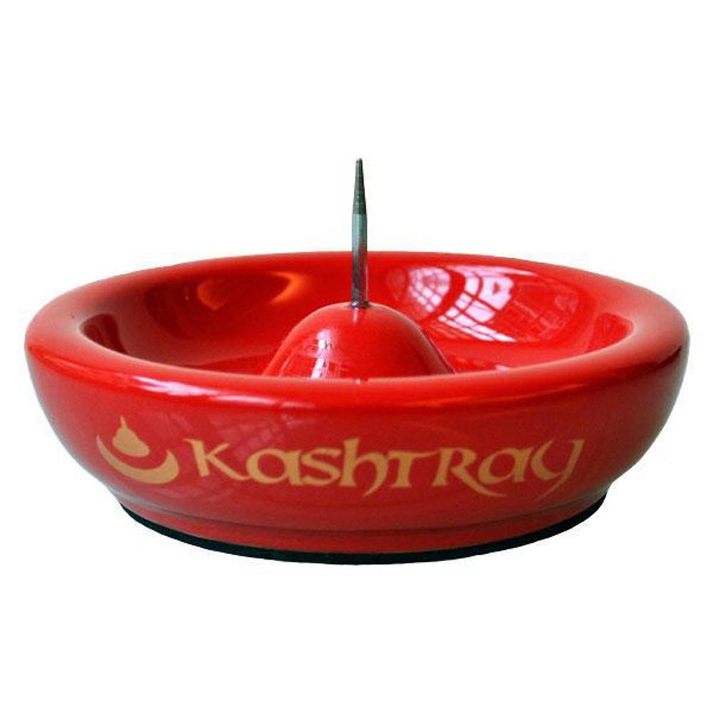 Kashtray Original Ceramic Ashtray with Cleaning Spike - Red, 4.5" Diameter