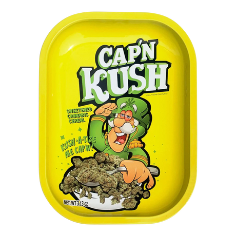 Kill Your Culture 'Cap 'N' Kush' Metal Rolling Tray - 5.5" x 7" Front View