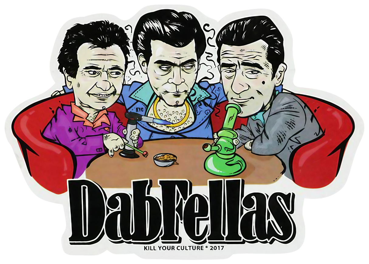 Kill Your Culture Dabfellas Sticker featuring caricatures with dab rig and bong, medium vinyl