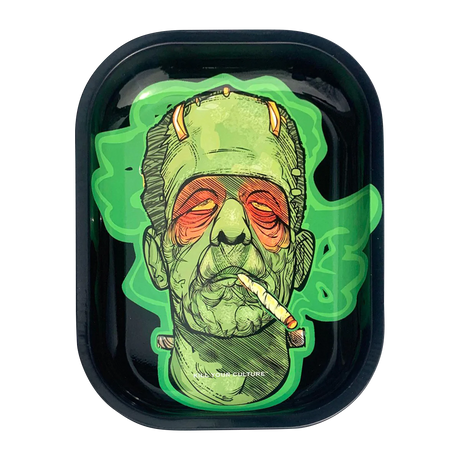 Kill Your Culture 'Frankenstoned' Metal Rolling Tray with Artistic Design, 5.5" x 7" Size