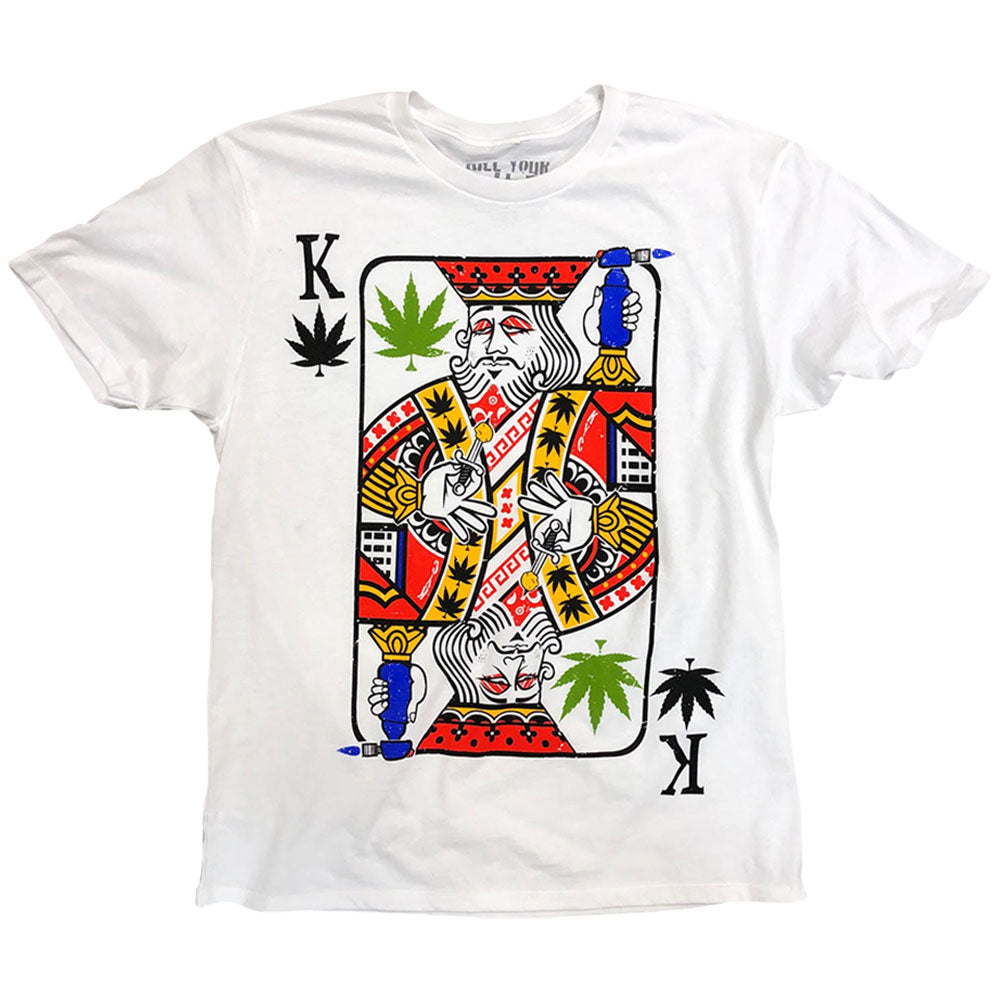 Kill Your Culture King of Concentrates T-Shirt with graphic playing card design, unisex and white.