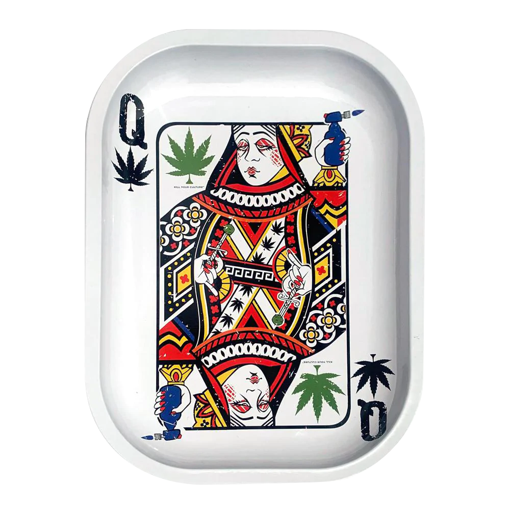 Kill Your Culture Queen of Concentrates Metal Rolling Tray with Cannabis Motif - Top View