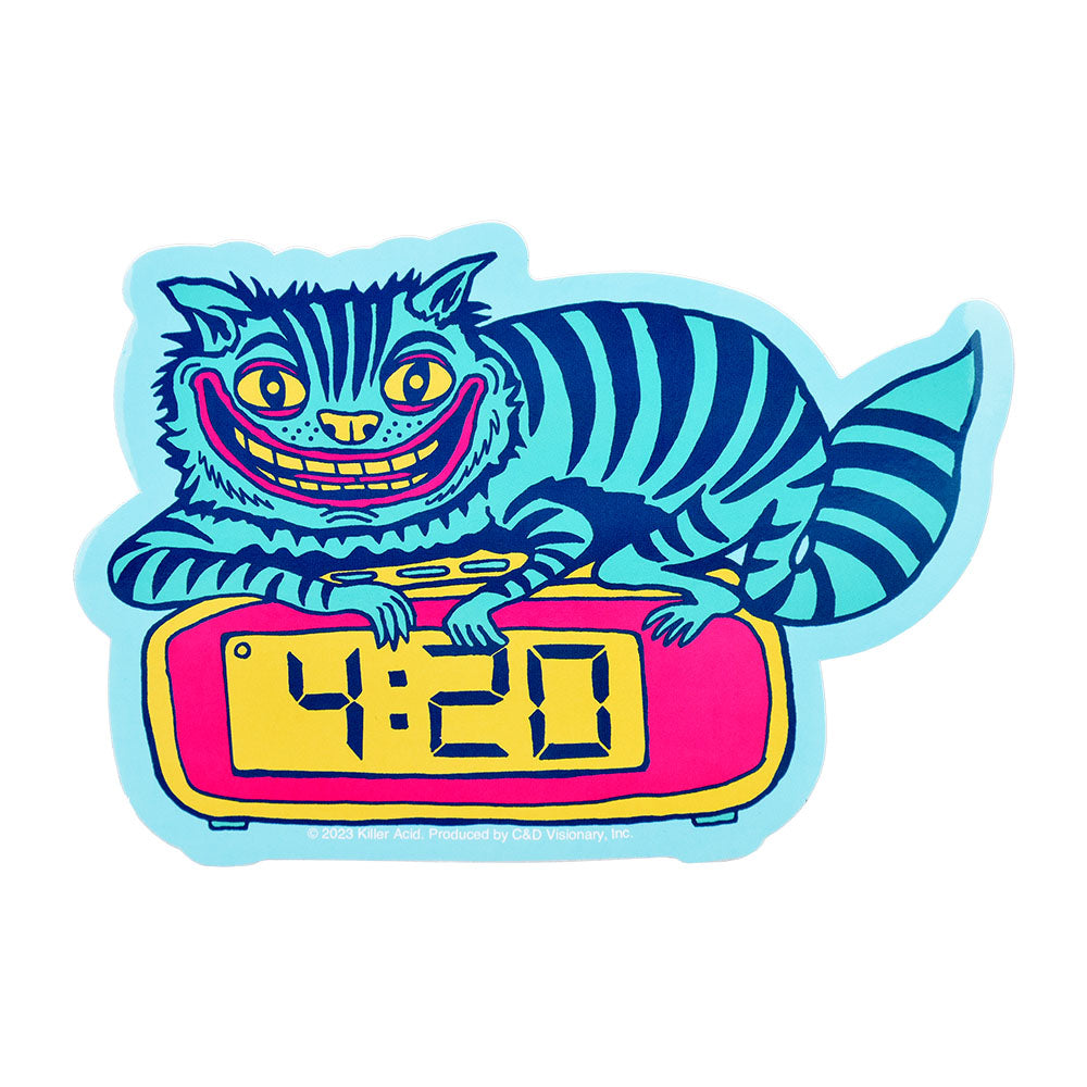 Killer Acid 420 Cat Vinyl Sticker, 5.5" x 3.75" multicolor, fun & novelty design, front view
