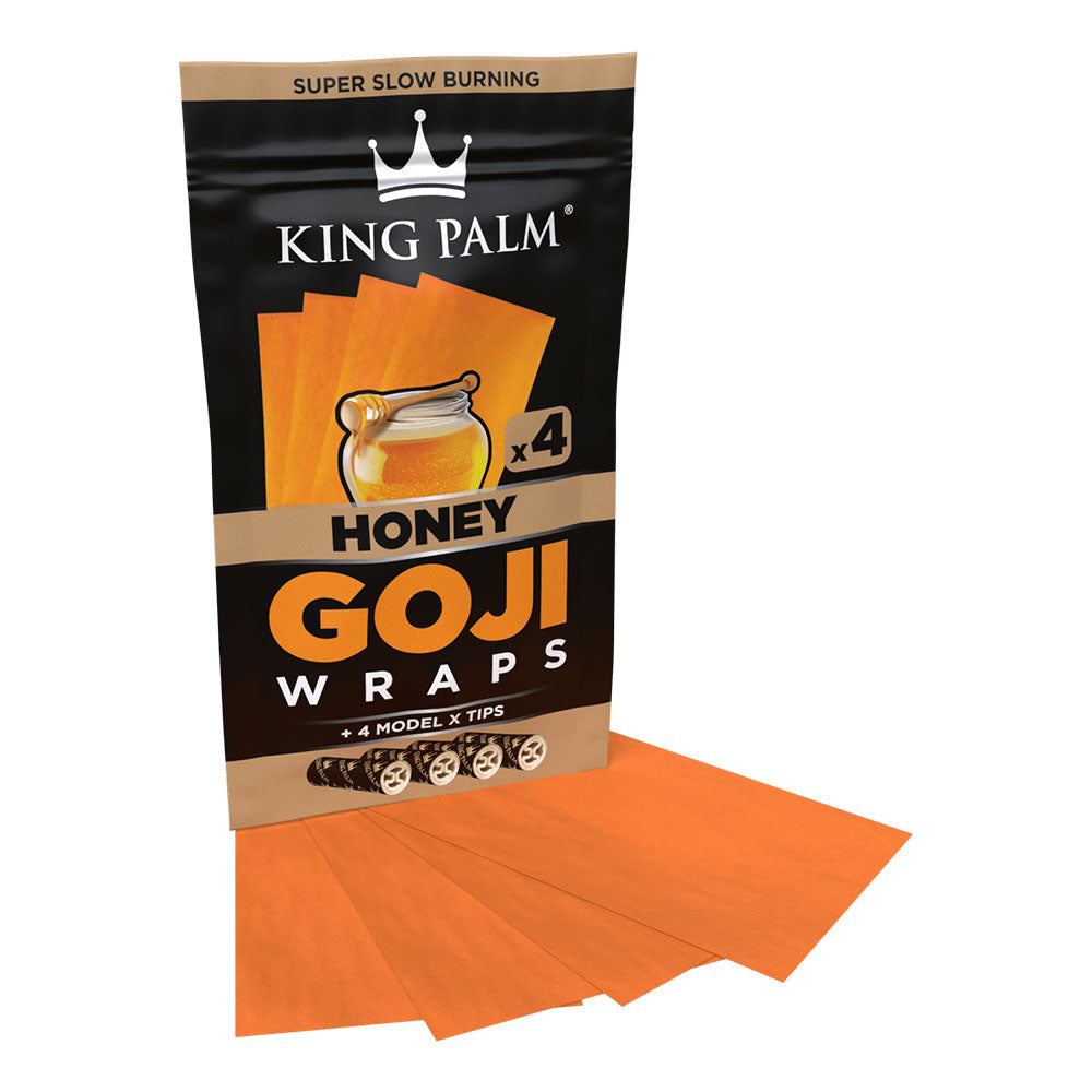 King Palm Goji Wraps & Filter Tips 4-pack Display, Super Slow Burning, Front View