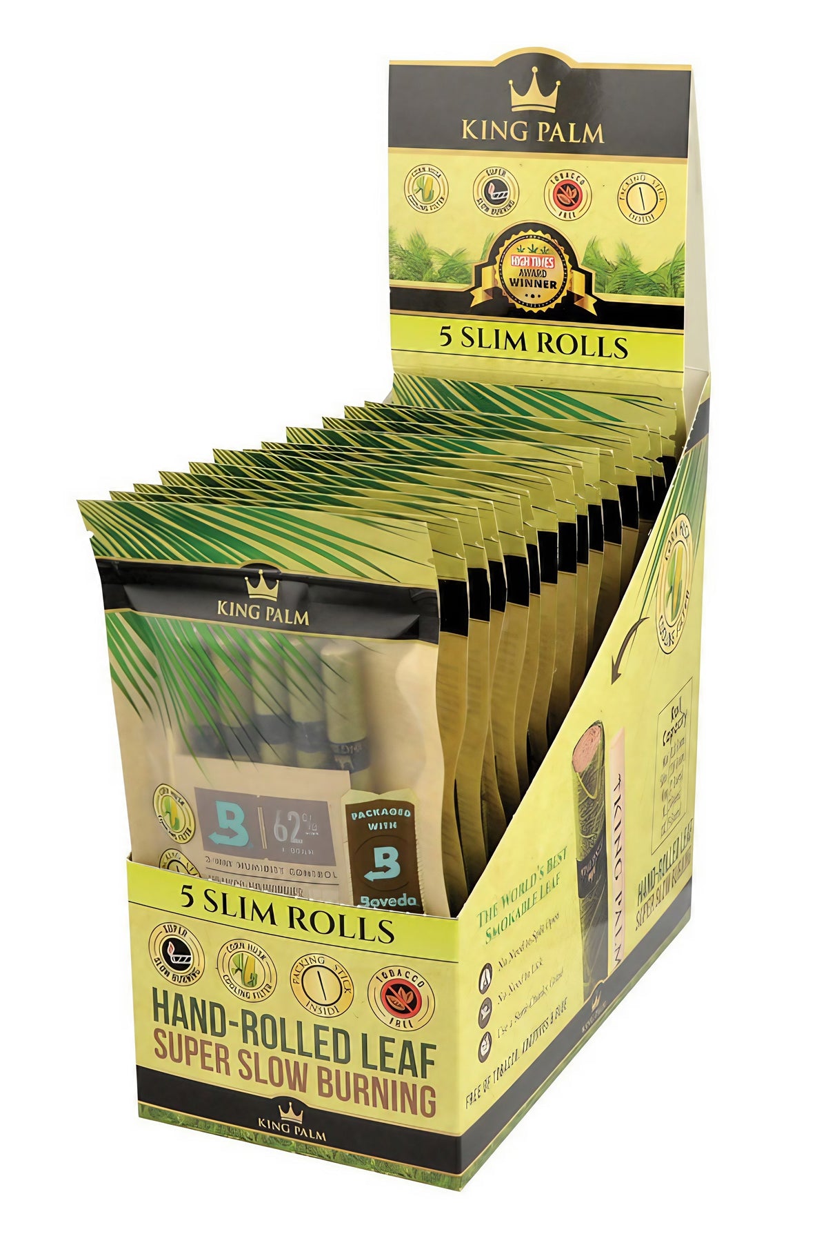 King Palm Slim Pre-Roll Wraps 15-Pack display box, hand-rolled leaf, super slow burning