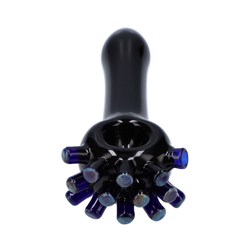 Valiant Distribution Kraken Spoon Pipe in Black - Front View - Compact Borosilicate Glass for Dry Herbs