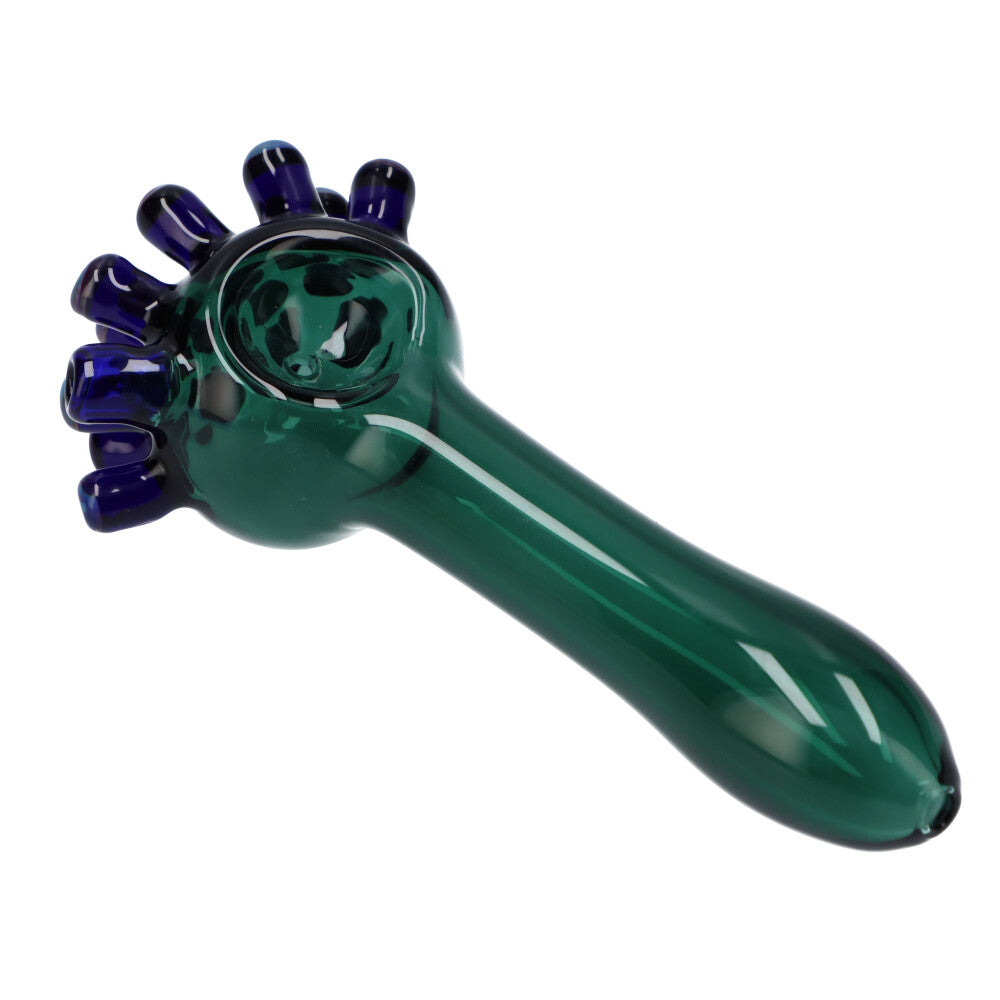 Kraken Spoon Pipe by Valiant Distribution, compact 3.5" hand pipe for dry herbs, teal with black accents, top view