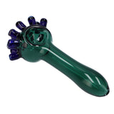 Kraken Spoon Pipe by Valiant Distribution, compact 3.5" hand pipe for dry herbs, teal with black accents, top view