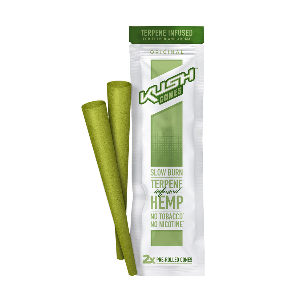Kush Cones Terpene Infused Hemp Pre-rolled Cones in Purple, Front View of Packaging