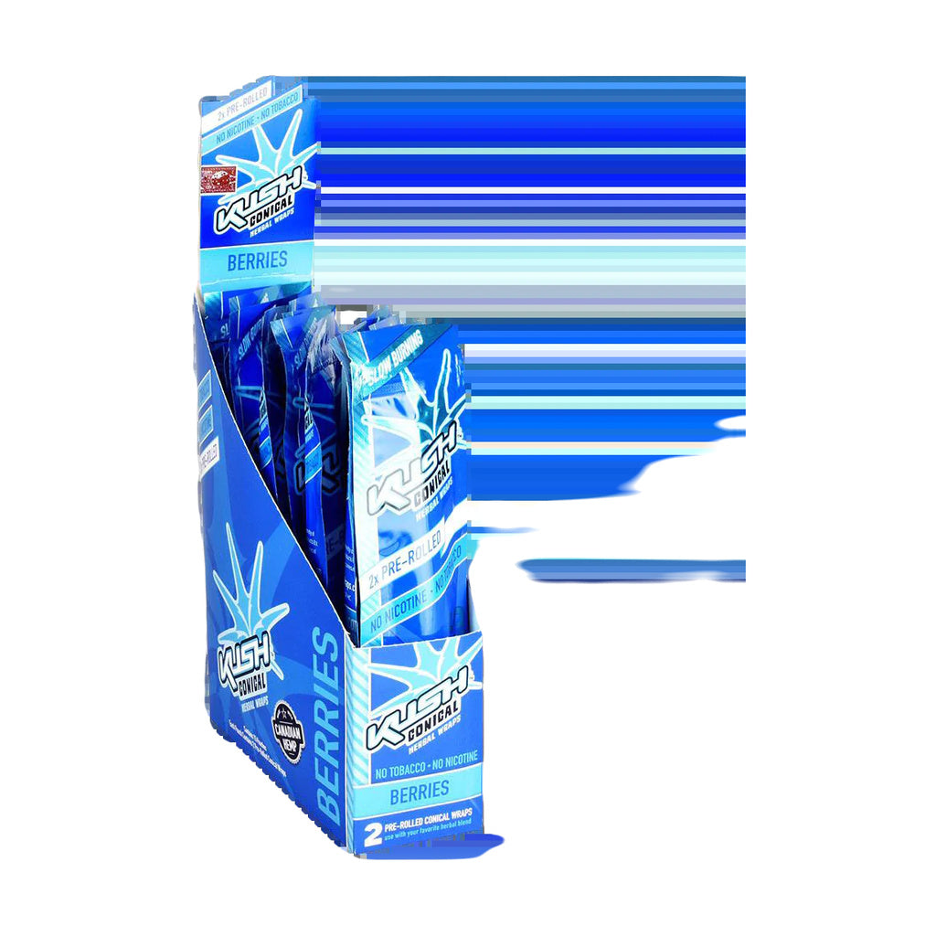 Kush Pre-Rolled Conical Herbal Wraps Berry Flavor - 15 Pack Display Box