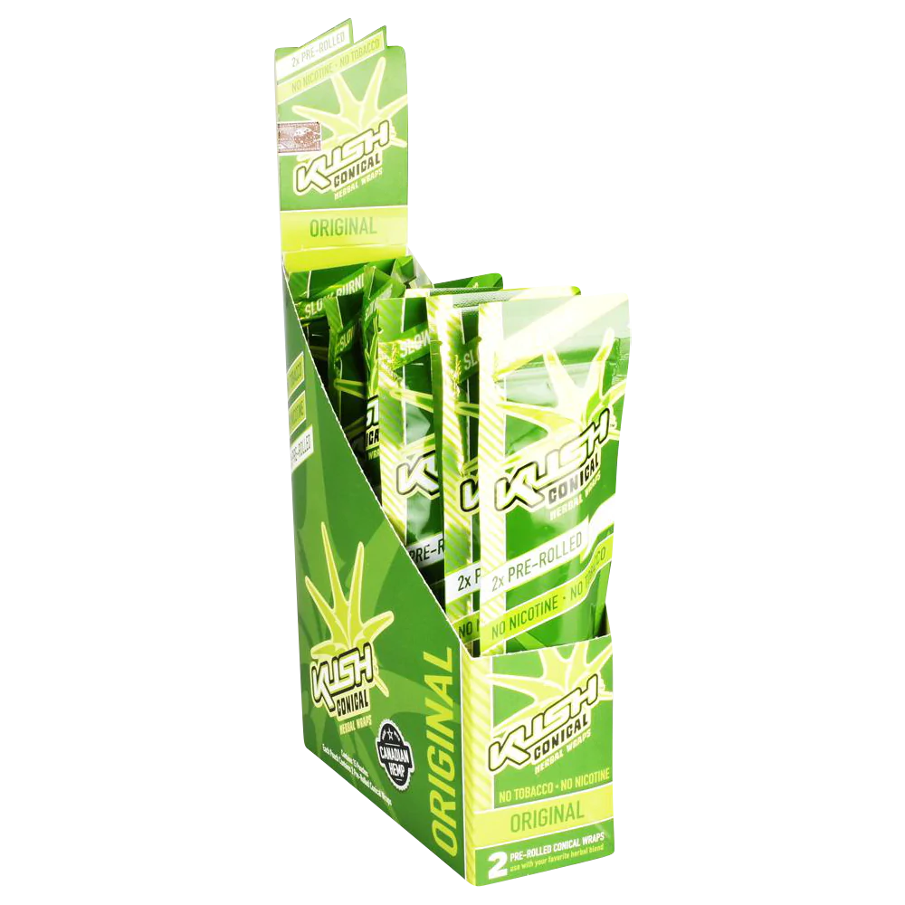 Kush Pre-Rolled Conical Herbal Wraps 15 Pack in Original Flavor, Hemp Blunt Wraps