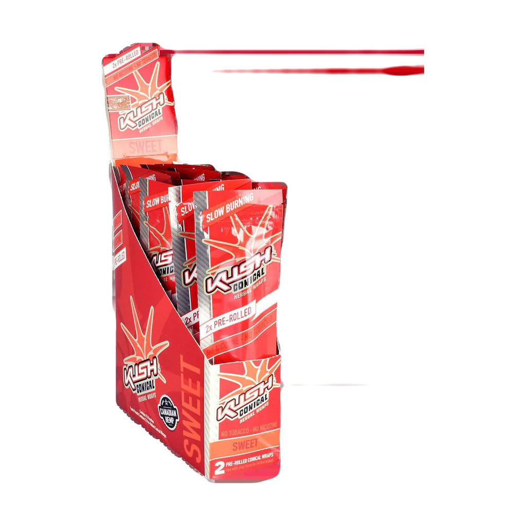 Kush Pre-Rolled Conical Herbal Wraps Sweet Flavor in a 15 Pack Display Box