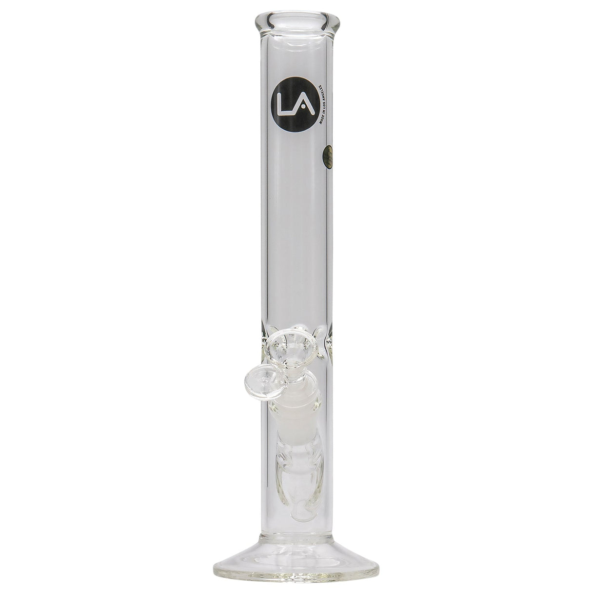 LA Pipes 12" Clear Straight Shot Bong, 38mm Diameter, Front View on White Background